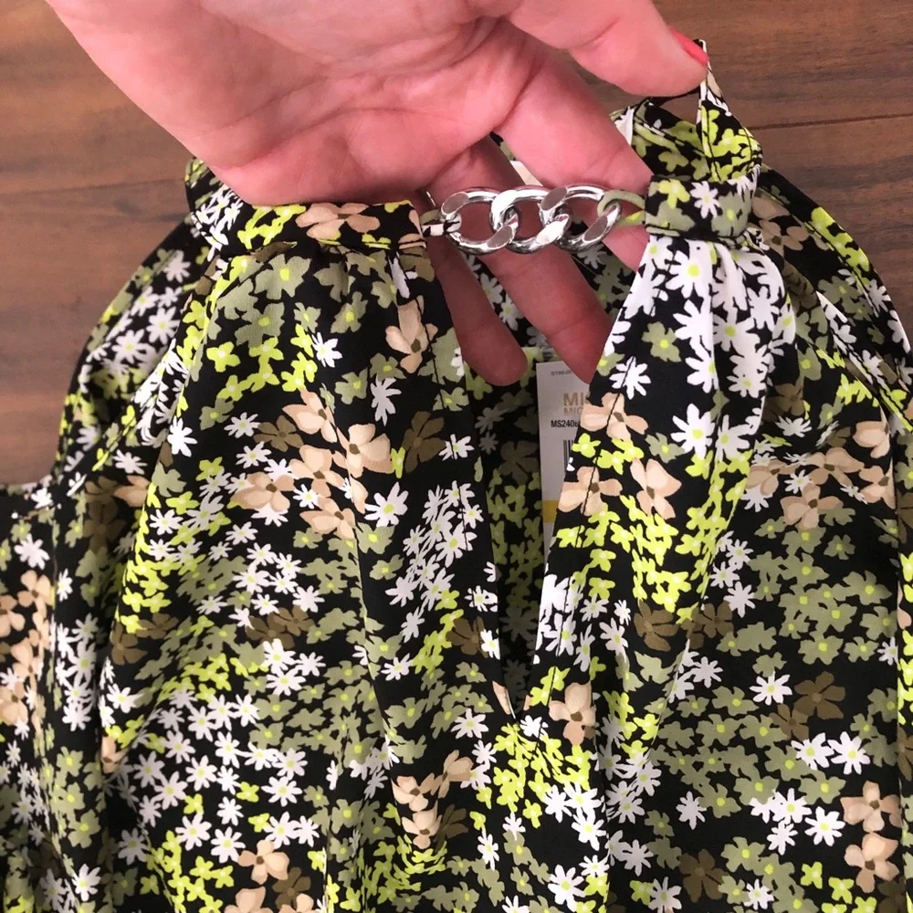 New Michael Kors Blouse Top Cold-Shoulder Handkerchief-Hem Floral
